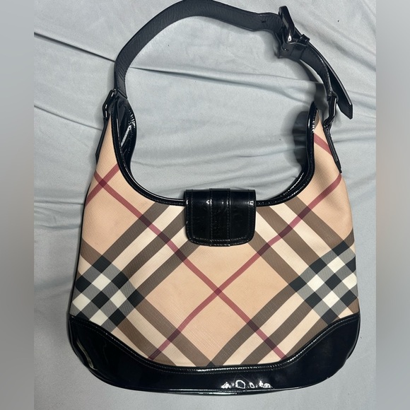 Authentic Burberry Women's Tan and Black Plaid Shoulder Bag - Picture 3 of 11